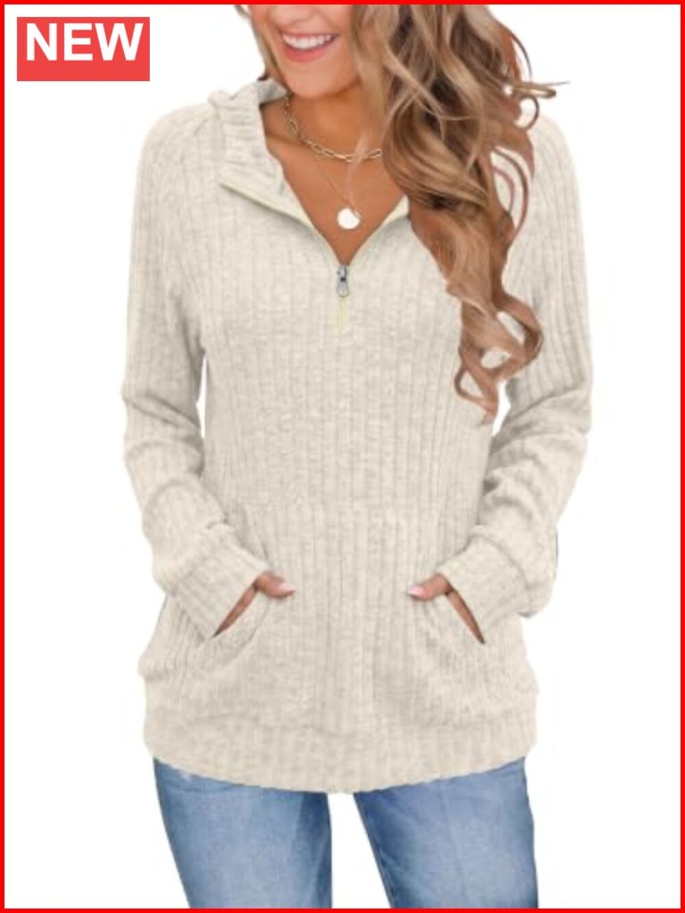 Womens Quarter Zip Hoodie Sweatshirt Kangaroo Pocket Long Sleeve